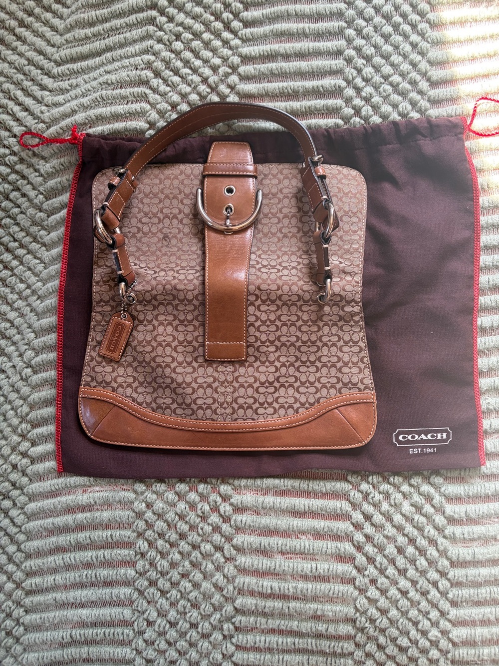 Coach Brown Signature Canvas Shoulder Bag with Leather Trim - Picture 5 of 7